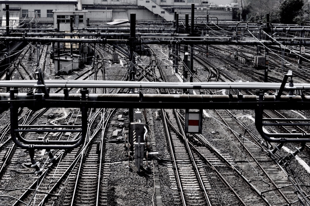 Eisenbahngleise, schwarz/weiss Foto