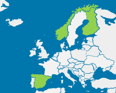 Map of EU showing Spain, Norway and Finland