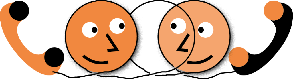 zwei orange Smileys telefonieren miteineander